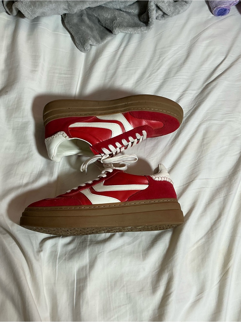 Steve Madden Red and White Platform Sneakers